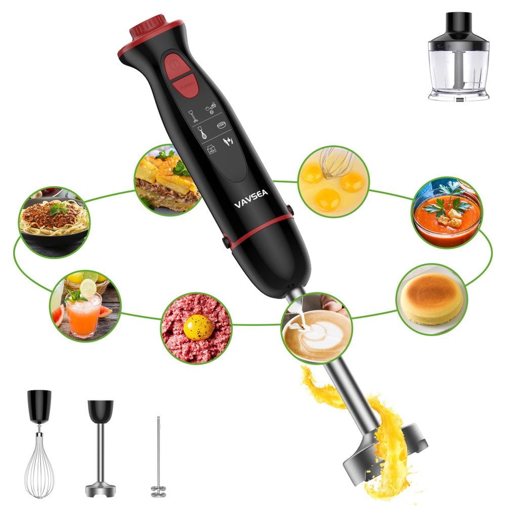 VAVSEA Immersion Hand Blender, 12-Speed Multi-Function Handheld Stick Blender with Stainless Steel Blades, Chopper, Beaker, 600Ml, Whisk and Milk Frother for Baby Food/Smoothies/Puree, BPA Free