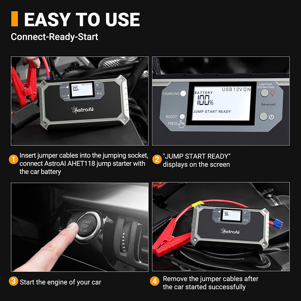 Jump Starter, Car Portable Battery Lithium Jump Starter, Power Bank with Jumper Cable, Powerful 2000A 12V, for Gift