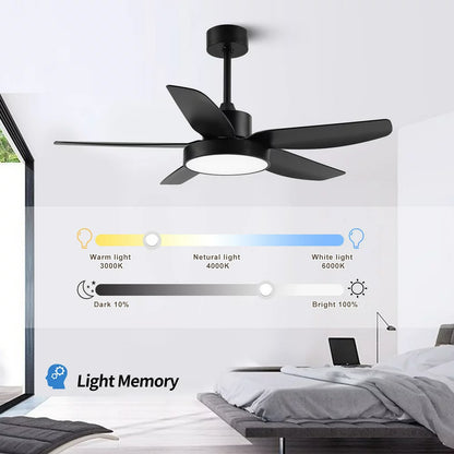 ALUOCYI 46 Inch Black Ceiling Fan with Light and Remote, Dimmable Led Memory Light Timing, Matte Black Indoor/Outdoor Ceiling Fan for Bedroom,Living Room