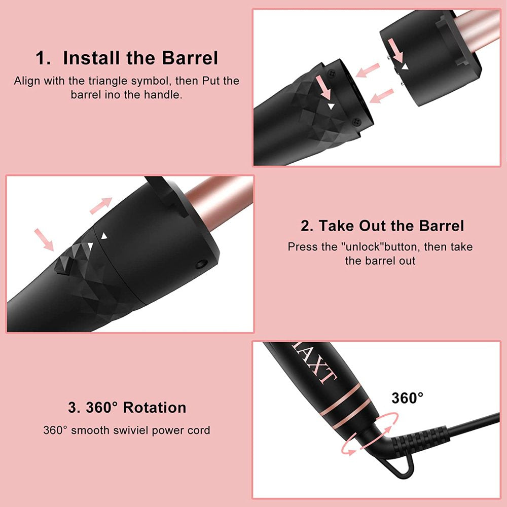 Curling Iron Set, MAXT 5 in 1 Curling Wand Set Interchangeable Triple Barrel Curling Iron and Curling Brush Ceramic Barrel Wand Curling Iron(0.35-1.25)