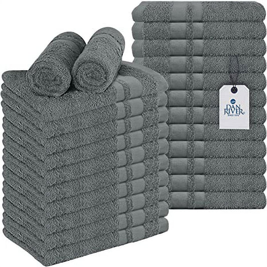 DAN RIVER 100% Cotton Hand Towels Set of 24| Ultra Soft Hand Towels| Bulk Hand Towels| Cotton Salon Towel| Spa Hand Towel| Gym Hand Towel| Absorbent| Gray Hand Towel| Hand Towel 16x26 in| 400 GSM