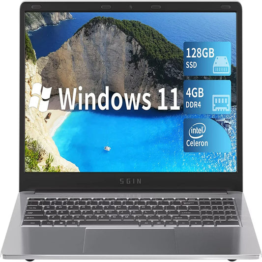 SGIN 15.6Inch Laptop 4GB DDR4 128GB SSD Windows 11 Laptop Computer with Quad Core Intel Celeron up to 2.8Ghz Full HD 1920X1080 Laptops Computer