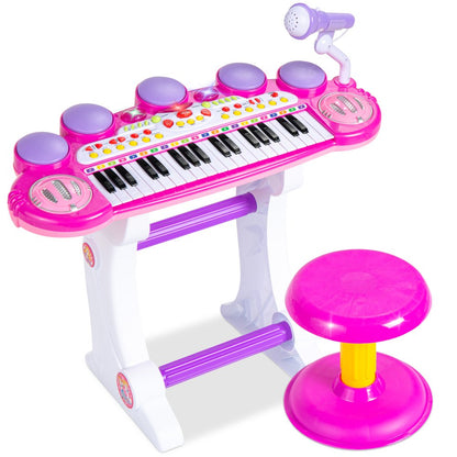 Best Choice Products 37-Key Kids Electronic Piano Keyboard w/ Multiple Sounds, Lights Microphone, Stool - Pink