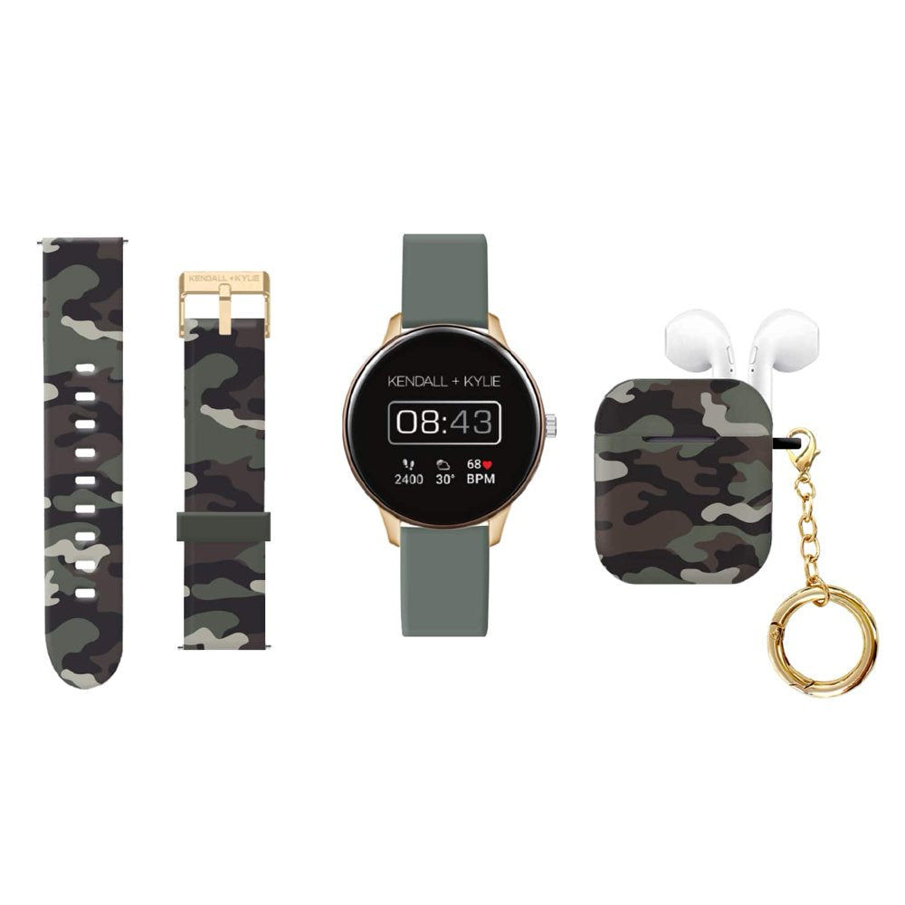  Women's Green Camo/Green Smart Watch with Interchangeable Strap & Earbud Set