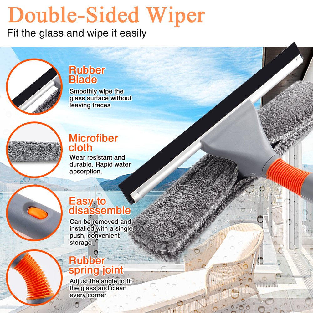 Window Squeegee, 2 in 1 Window Squeegee Cleaner Tool with 61 inch Extension Pole, Baban Window Cleaning Washing Tool for Car Auto Indoor Outdoor