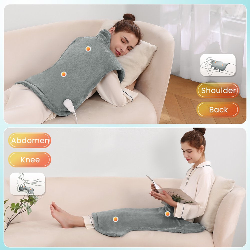 Maxkare Large Heating Pad for Back Pain Relief, 4 Heat Settings with Auto Shut-off, 24"x33"- Gray