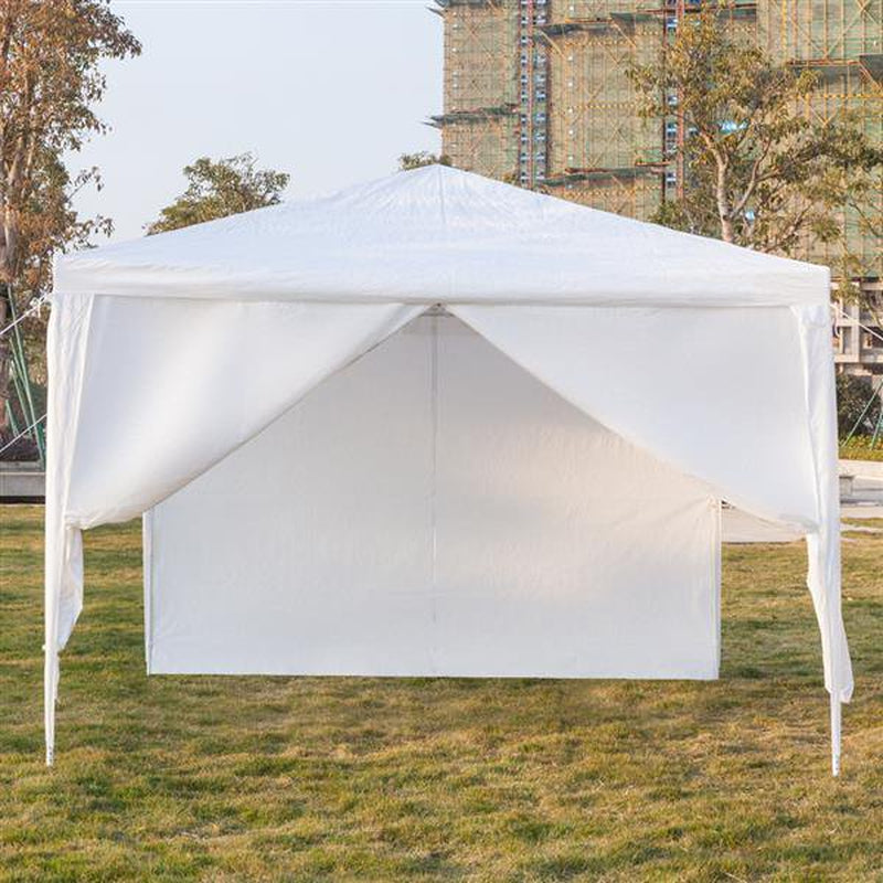  10 X 10 Canopy Tent with 4 Removable Sidewalls for Patio Garden, Sunshade Outdoor Gazebo BBQ Shelter Pavilion, for Party Wedding Catering Gazebo Garden Beach Camping Patio, White, S10667