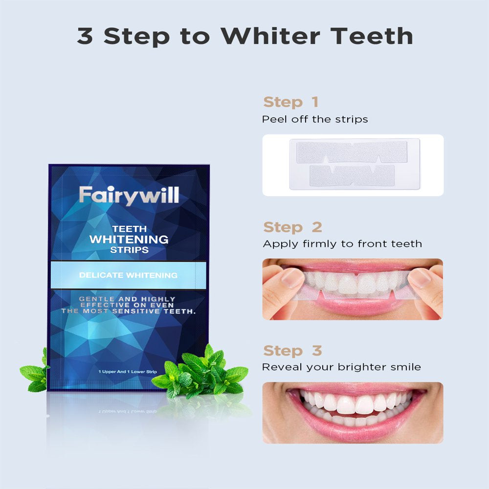 Fairywill Teeth Whitening Strips Non-Sensitive White Strips , Teeth Whitening Kit 28 Strips Remove Smoking Coffee Soda Stain