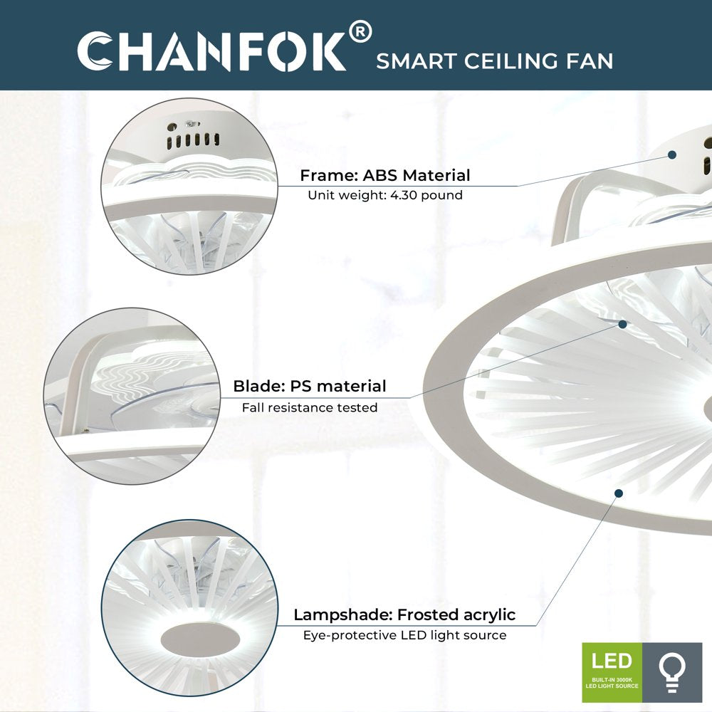 CHANFOK Low Profile Ceiling Fan with Lights, Modern Indoor Flush Mount Ceiling Fan with Remote Control LED Dimming