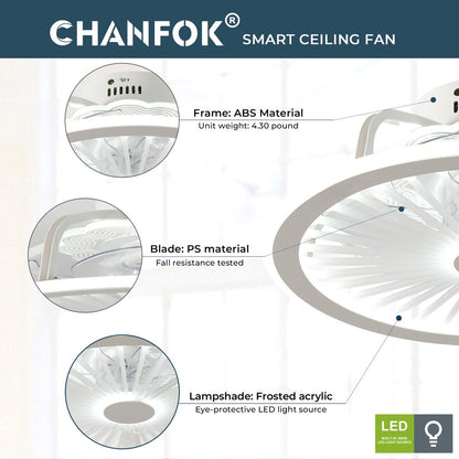 CHANFOK Low Profile Ceiling Fan with Lights, Modern Indoor Flush Mount Ceiling Fan with Remote Control LED Dimming