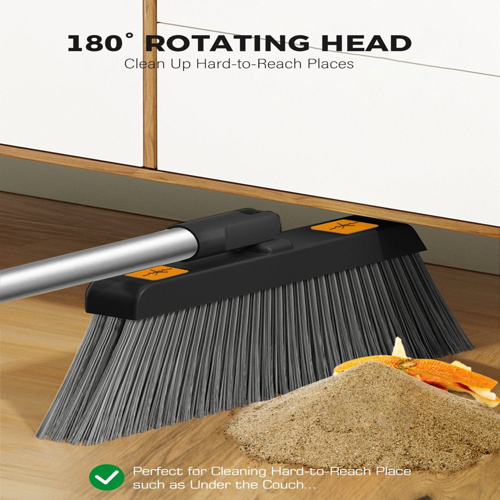 FVSA Broom and Dustpan/Dustpan with Broom Combo with 50.4" Long Handle Broom and Dustpan Set for Home (Black+Orange)