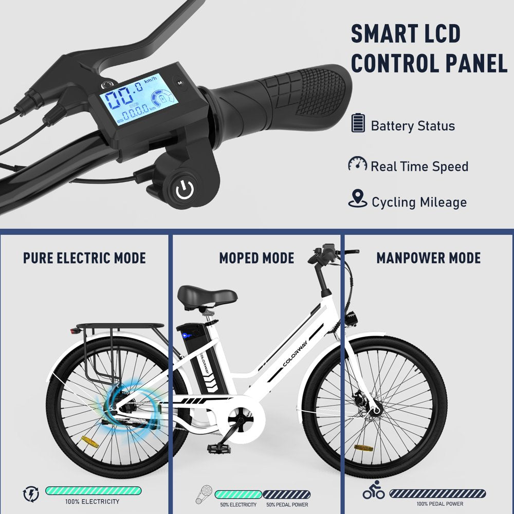 COLORWAY 26" Electric Bike for Woman, 36V 8.4AH Removable Battery E Bike, 500W Powerful Motor, Max.Speed 19.9MPH Electric Bicycle