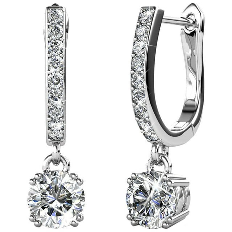  18k White Gold Plated Dangling Earrings with Swarovski Crystals, Solitaire Crystal Dangle Earrings, Best Silver Drop Earrings for Women, Horseshoe Shape