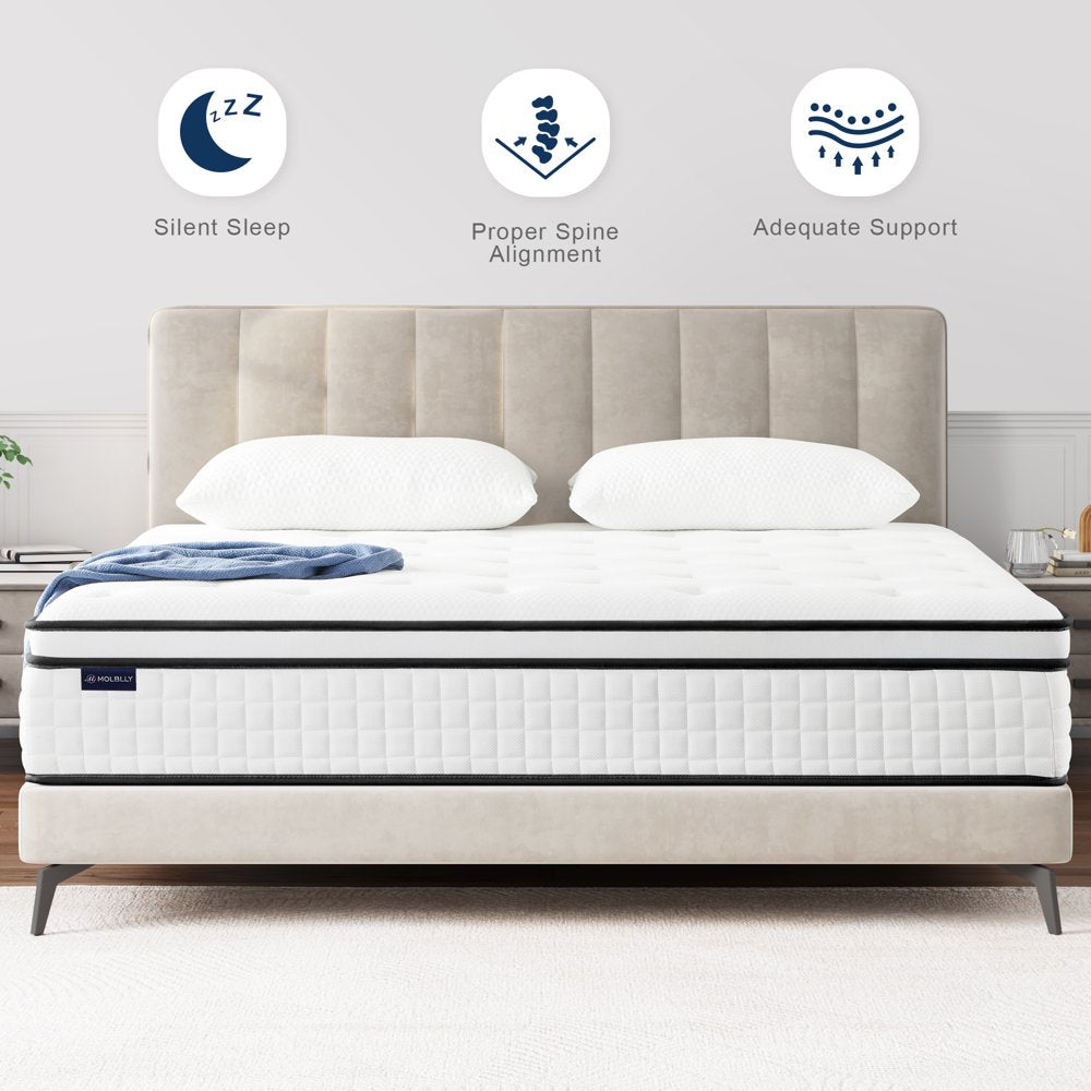 Queen Mattress, Molblly 12" Hybrid Mattress,Innerspring and Gel Memory Foam