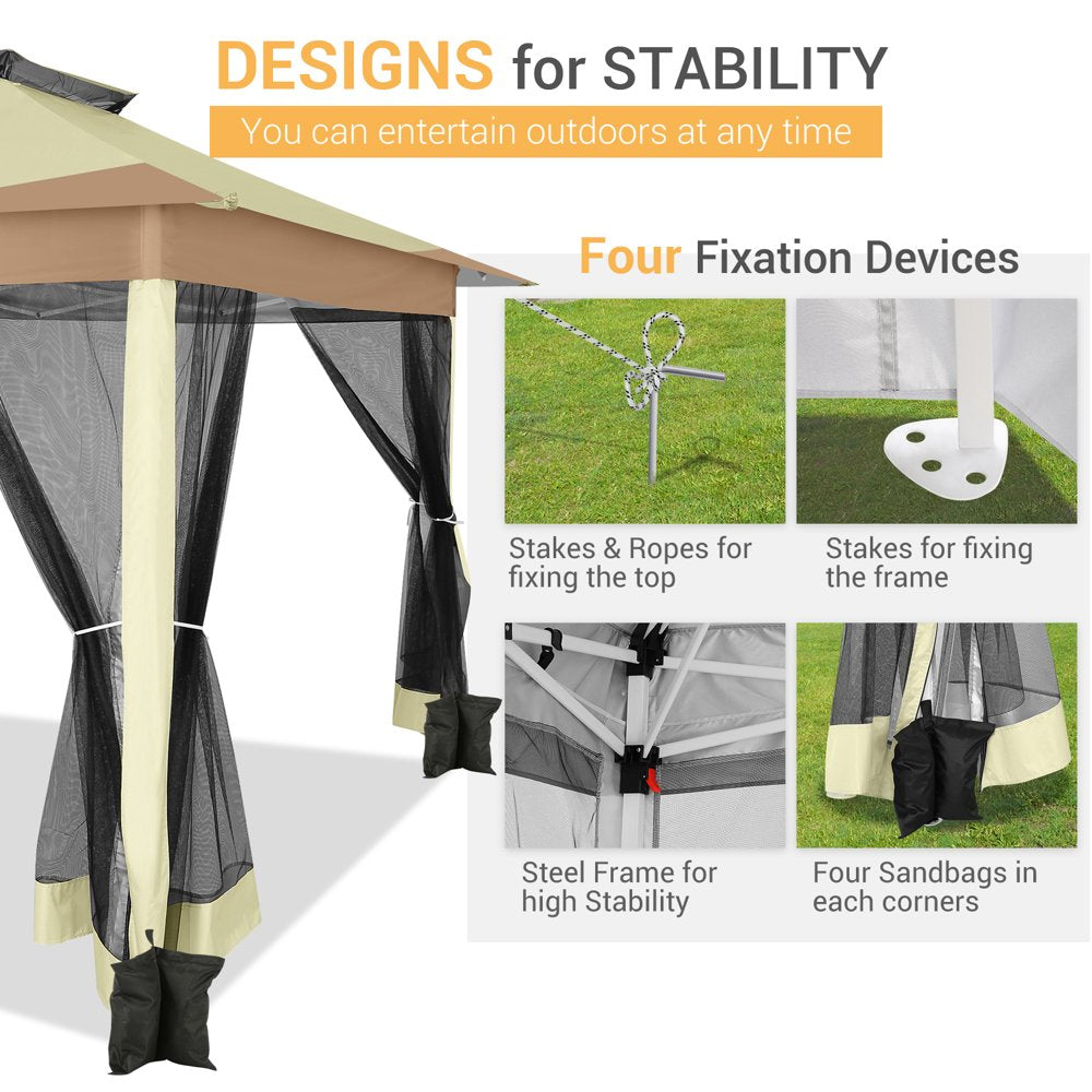 SANOPY 12x12FT Outdoor Gazebo Pop Up Gazebo with Mosquito Netting, Instant Patio Canopy Tent for Shade and Rain, 2 Tiered Vente Gazebo Canopy UPF 50+ for Garden Backyard with Carry Bag&4 Sandbags