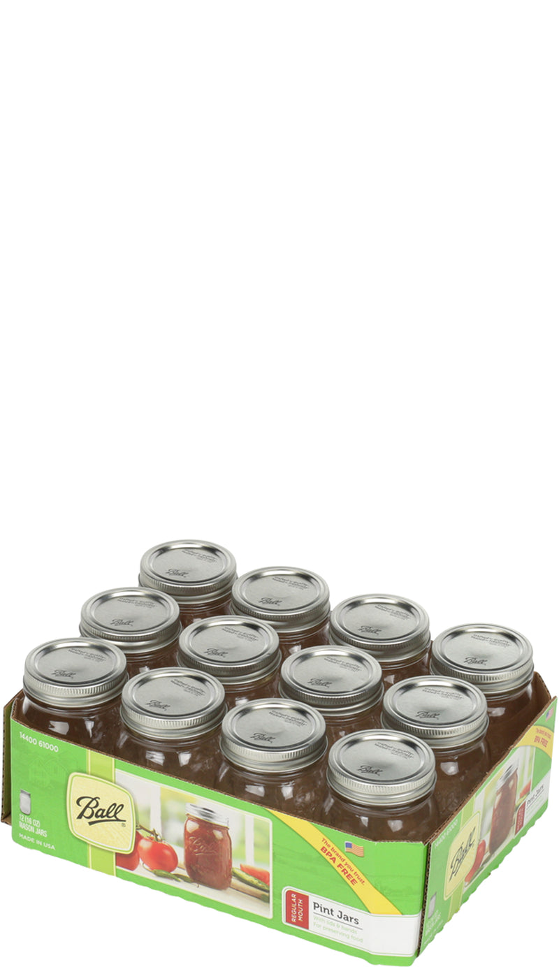 Ball Regular Mouth 16oz Pint Mason Jars with Lids & Bands, 12 Count