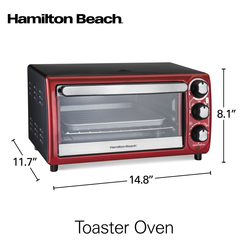 Hamilton Beach Toaster Oven, Red with Gray Accents, 31146