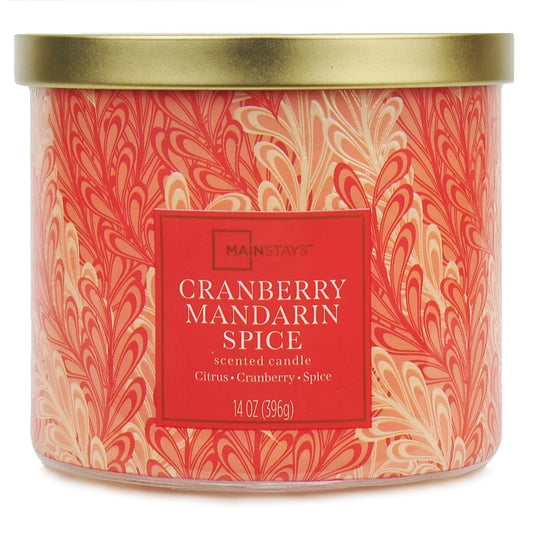 Mainstays Textured Wrap 3 Wick Cranberry Mandarin Spice Candle, 14 Ounce