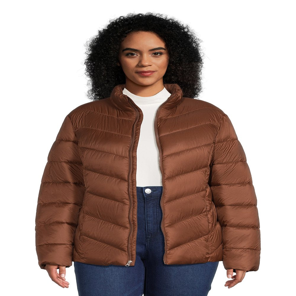 Time and Tru Women's Chevron Midweight Puffer Jacket, Sizes XS-3X