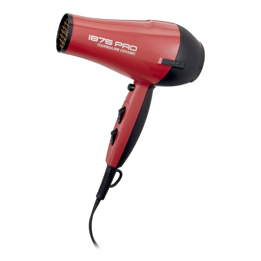 KISS Red Tourmaline Ceramic Hair Dryer with 4 Additional Styling Attachments, 1875 Watts, Red