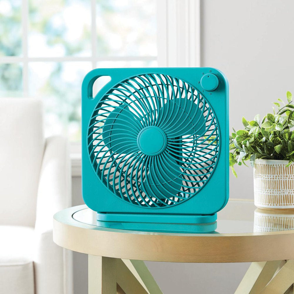 Mainstays 9 Inch Personal Box Fan with 3 Speeds Teal