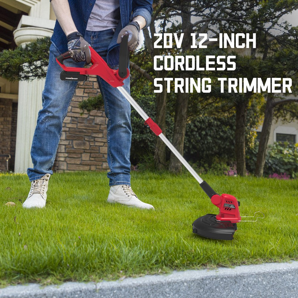 Powersmart 20V 12-Inch 7Lb Cordless String Trimmer, 2 Ah Battery and Charger Included