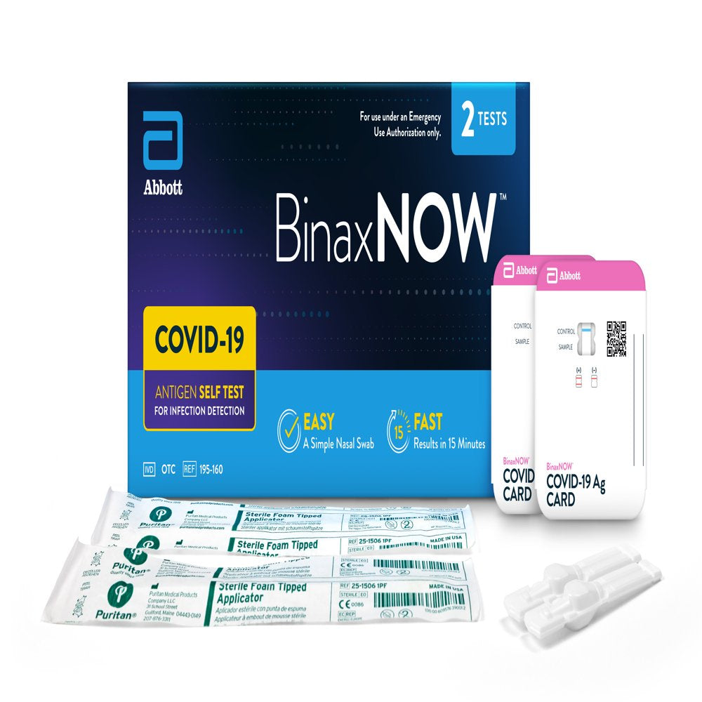 BinaxNOW COVID‐19 Antigen Self Test, 1 Pack, Double, 2-count, At Home COVID-19 Test, 2 Tests