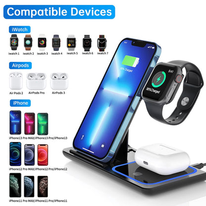 3 in 1 Wireless Charger, 18W Fast Charger Pad Stand Charging Station Dock for Iwatch Series SE 6/5/4/3 Airpods for Iphone 14/13/12 /11/Pro Max/12 Mini /XR Max 8 plus (With QC3.0 Adapter)