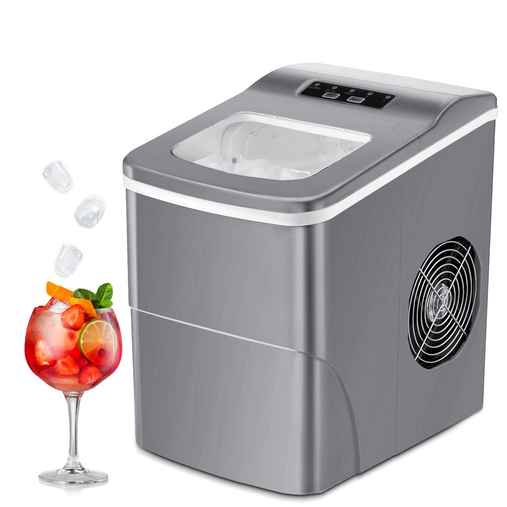  Ice Maker Countertop, 9Pcs/8Mins, 26Lbs/24H, Portable Ice Cube Maker with Scoop and Basket, for Party/Home/Office - (Red)