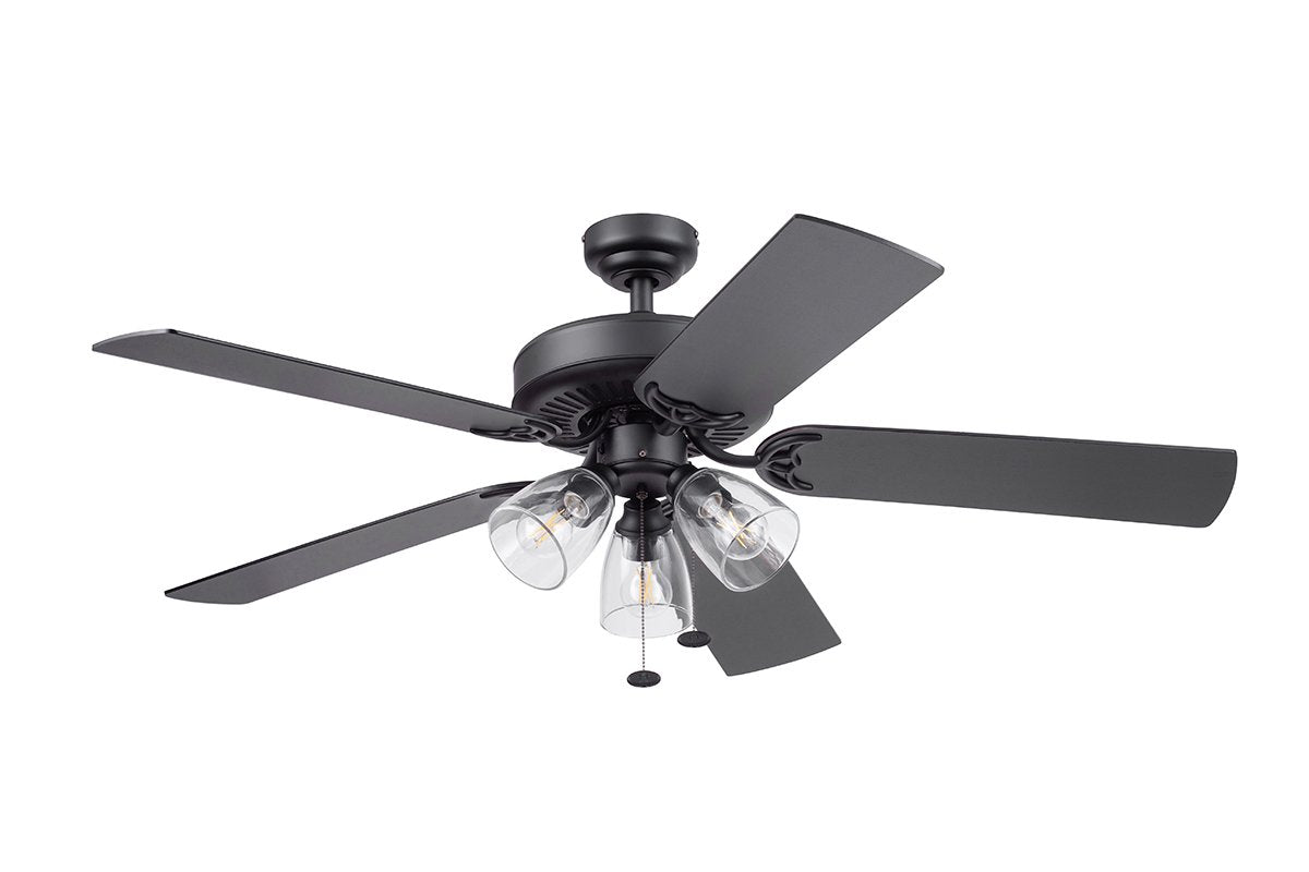 Better Homes & Gardens 52" Matte Black Ceiling Fan with Light, 5 Blades, Pull Chains & Reverse Airflow