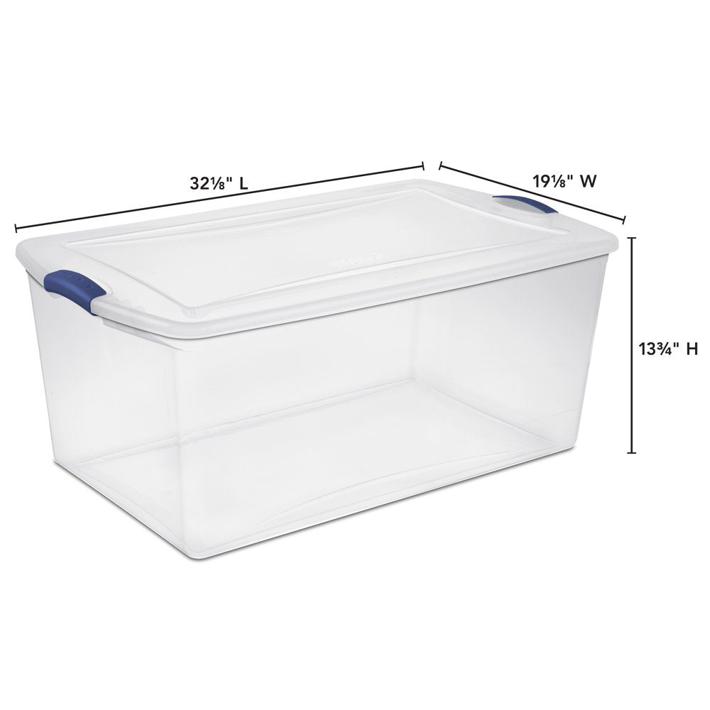 Sterilite 105 Qt. Clear Plastic Latching Box, Blue Latches with Clear Lid