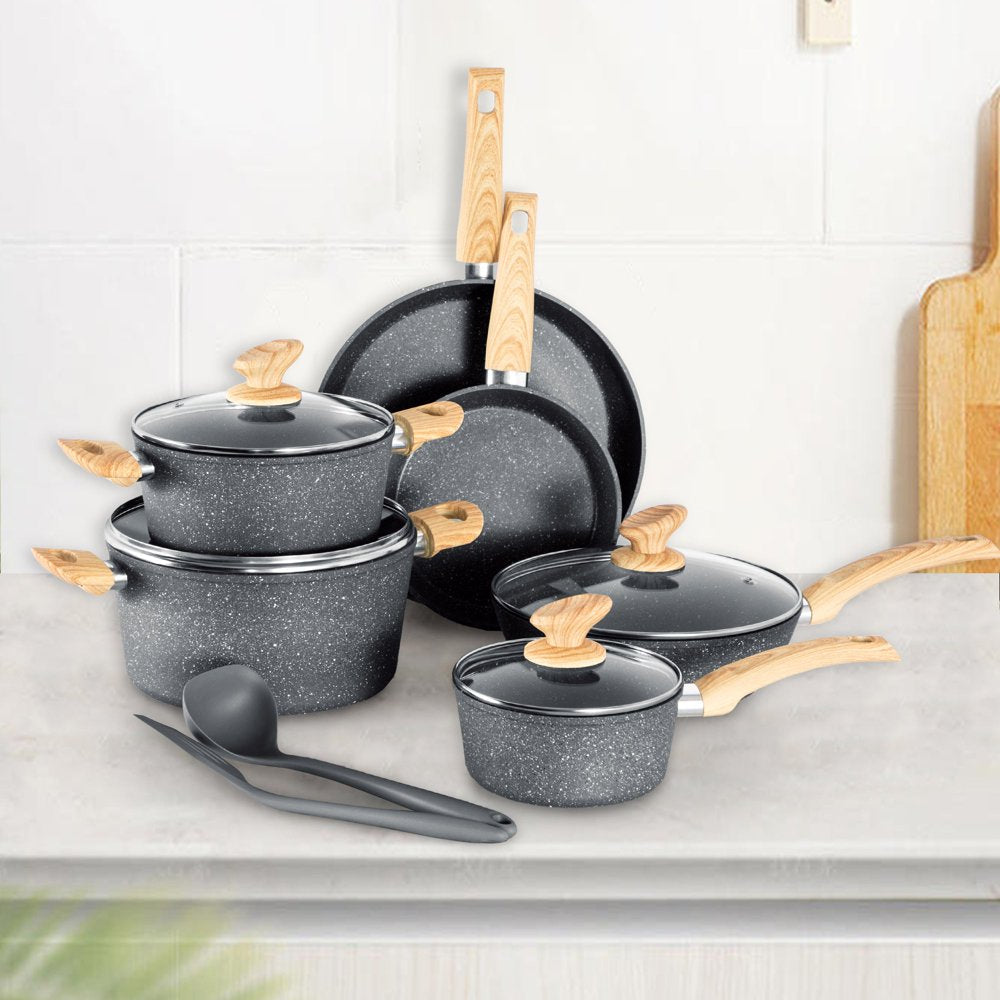 Sophia & William 12 Pieces Kitchen Nonstick Granite-Coated Cookware Set - Bgrey