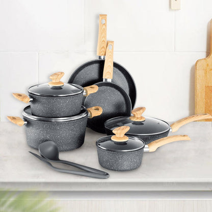 Sophia & William 12 Pieces Kitchen Nonstick Granite-Coated Cookware Set - Bgrey