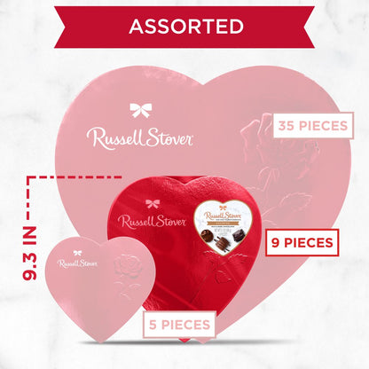 Russell Stover Valentine's Day Red Foil Heart Assorted Milk & Dark Chocolate Gift Box, 5.1 oz. (9 Pieces)