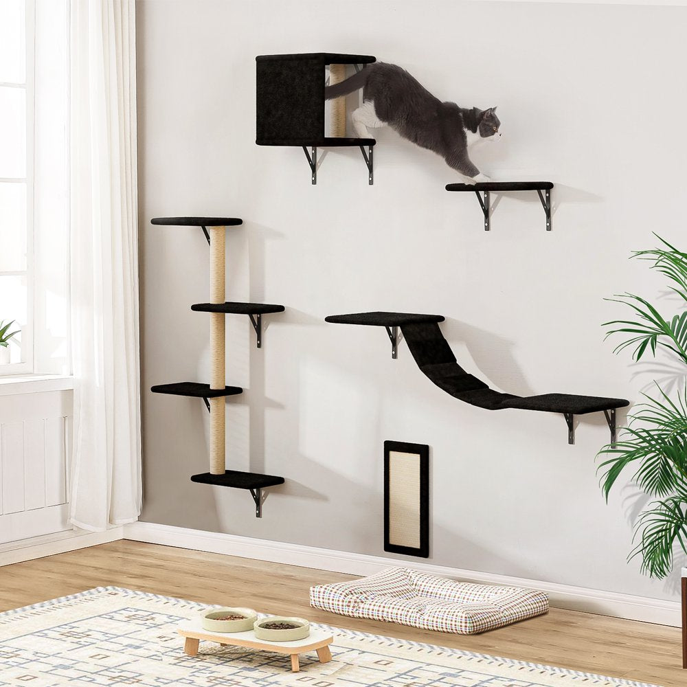 Pefilos Cat Wall Shelves and Perches Set of 5, Sleeping Playing Lounging Climbing Cat Tree House for Multiple Cats, Black