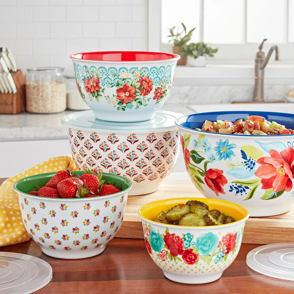 The Pioneer Woman Melamine Mixing Bowl Set, 10-Piece Set, Petal Party