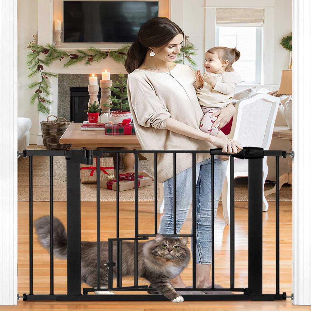 Baby Safety Gate 30"Tall 29.5''-40.5''Wide Doorway Baby Gate with Pet Door, Black