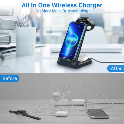 Wireless Charger, 23W 3 in 1 wireless charging station, Fast Charging dock for iPhone 14/13/12/11 Pro Max/X/Xs Max/8/8 Plus, AirPods 3/2/pro, iWatch Series 7/6/5/SE/4/3/2, Samsung Phones Charger Stand