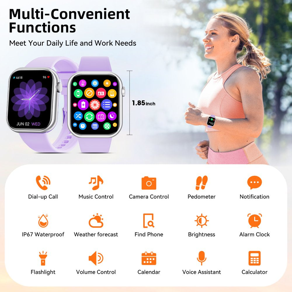 Smart Watch Women for Android iPhone，Bluetooth Calling Smart Watches with Fitness Tracker Heart Rate Monitor IP67 Waterproof, Purple
