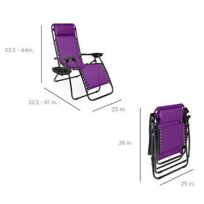 Best Choice Products Set of 2 Zero Gravity Lounge Chair Recliners for Patio, Pool w/ Cup Holder Tray - Amethyst Purple