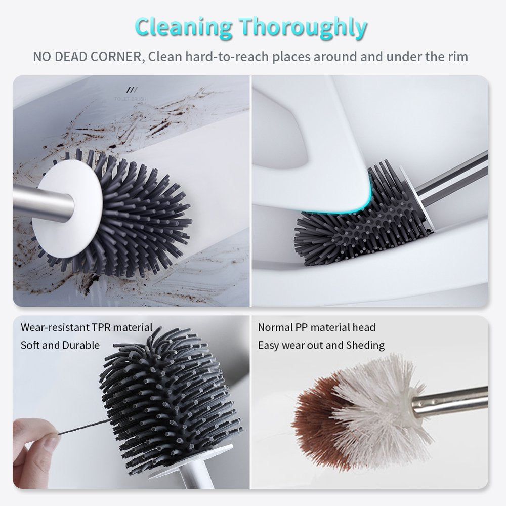 SUGARDAY Toilet Brush and Caddy Holder with Silicone Bristle for Bathroom Toilet Scrubber Bowl Brush