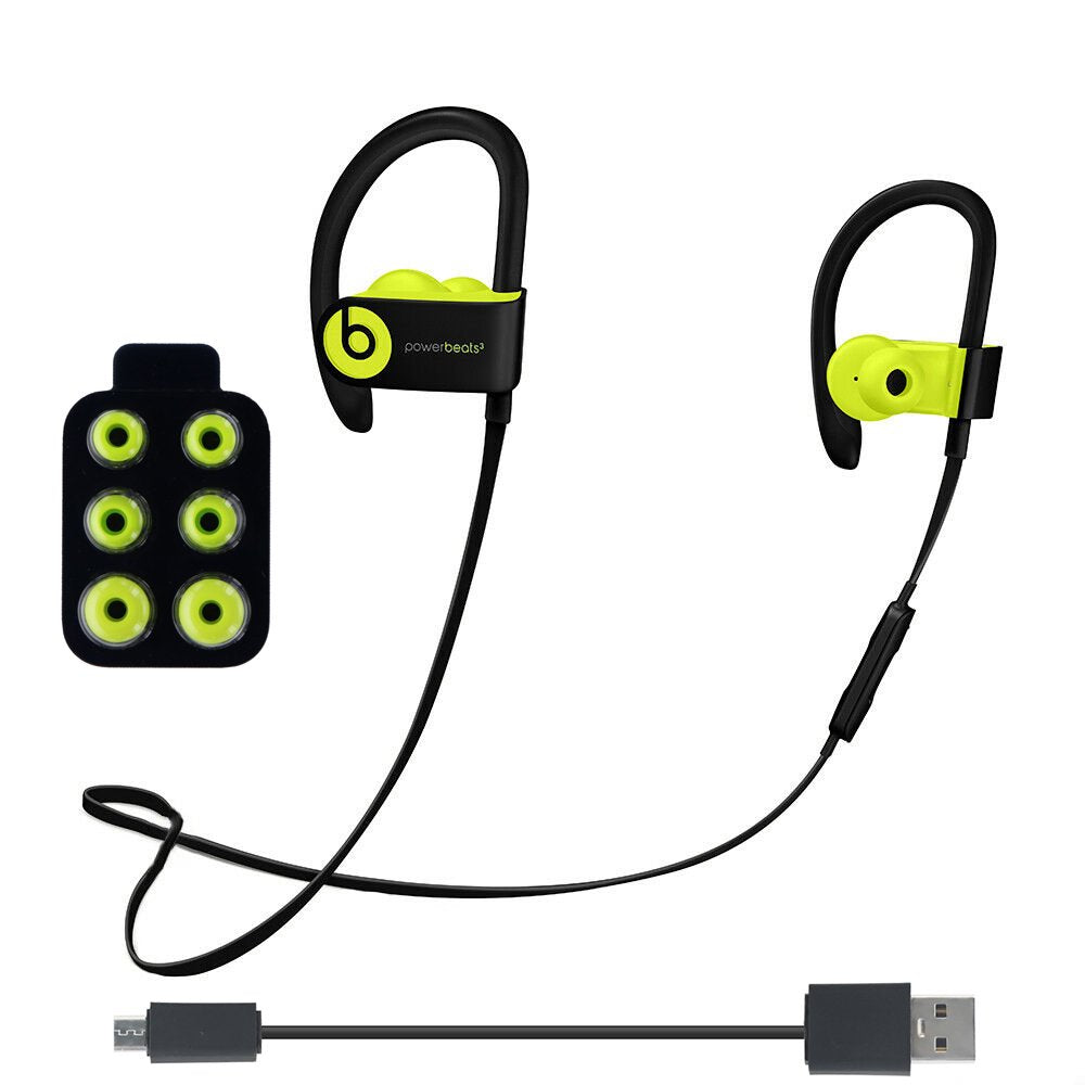 Restored Beats Powerbeats3 Wireless Earphones - Shock Yellow with Cable