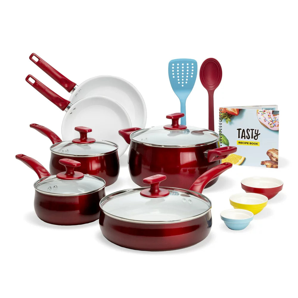 Tasty Ceramic Titanium-Reinforced Non-Stick Cookware Set, Multicolor, 16 Piece