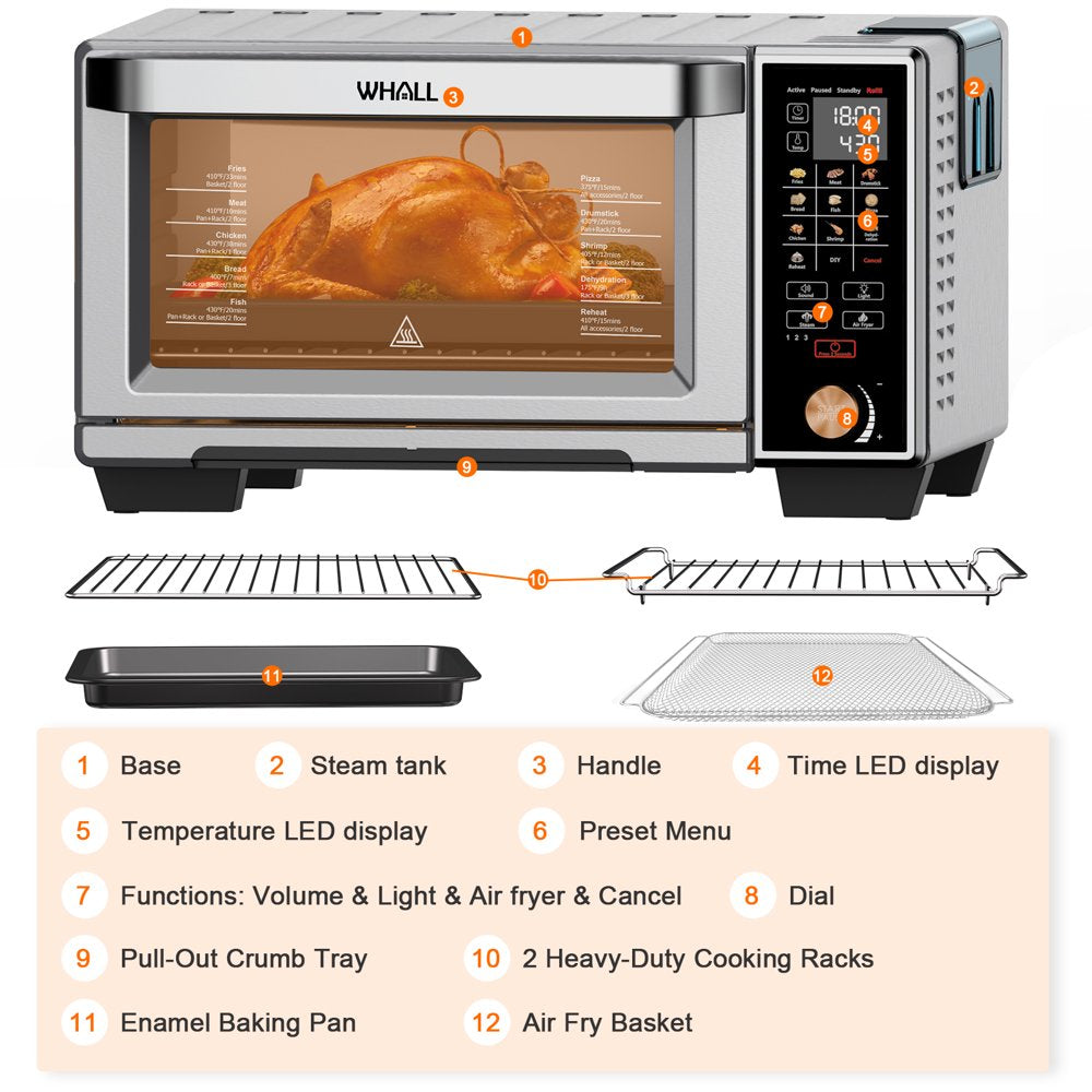 WHALL Air Fryer Toaster Oven - 30QT Convection Oven, 11-in-1 Steam Oven, Touchscreen, 4 Accessories