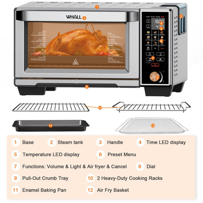 WHALL Air Fryer Toaster Oven - 30QT Convection Oven, 11-in-1 Steam Oven, Touchscreen, 4 Accessories