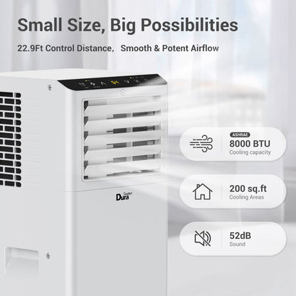 Duracomfort 8,000 BTU ASHRAE Portable Air Conditioner, 3-In-1 AC Unit, Cool, Dehumidifier & Fan, for Room up to 200 Sq.Ft 4900 BTU SACC