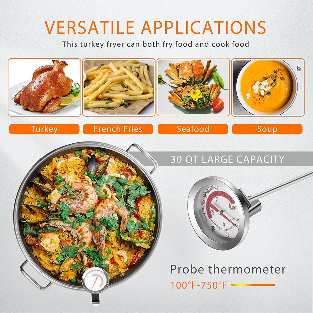 SPECSTAR 30 Qt. Aluminum Turkey Deep Fryer Pot with Injector Thermometer Kit and 54, 000 BTU Outdoor Propane Stove Burner Stand for 20 Lbs Turkey