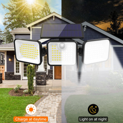 Solar Lights Outdoor, 180 LED Solar Motion Sensor Security Lights, Solar Flood Lights with 3 Lighting Modes, IP65 Waterproof for Garage Yard