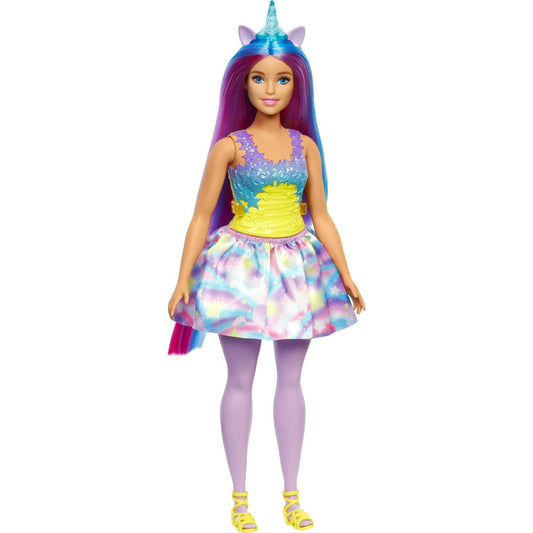 Barbie Dreamtopia Unicorn Doll with Headband & Tail, Purple Hair & Rainbow Skirt