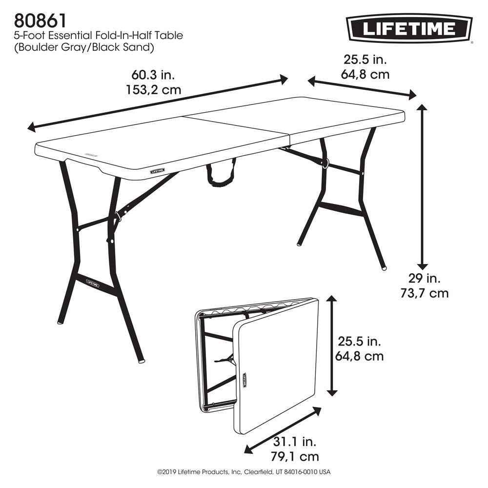 Lifetime 5-Foot Fold-in-Half  Table, Gray (80861)